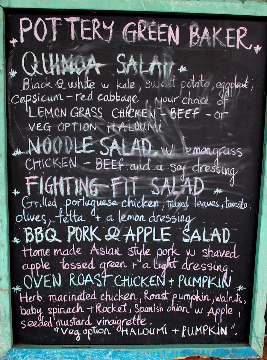 Menu, Pottery Green Bakers Lane Cove