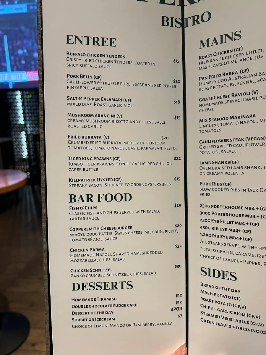 Menu, Coppersmith Restaurant