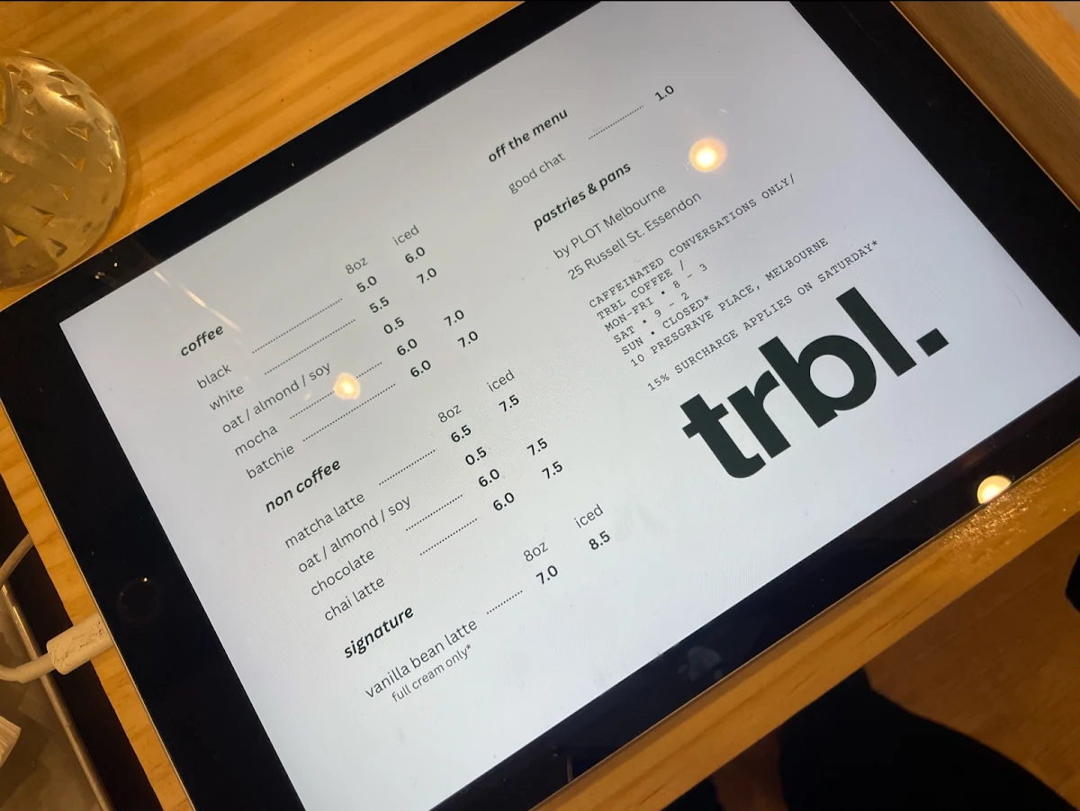 Menu, trbl. Coffee