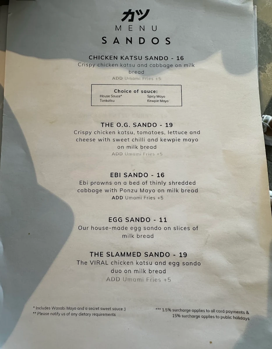 Menu, Katsu Cafe