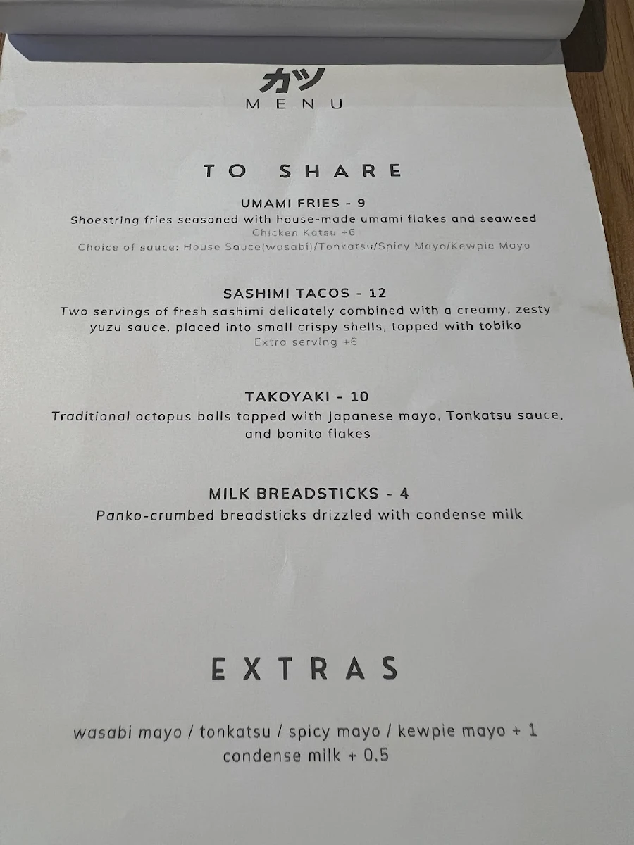 Menu, Katsu Cafe