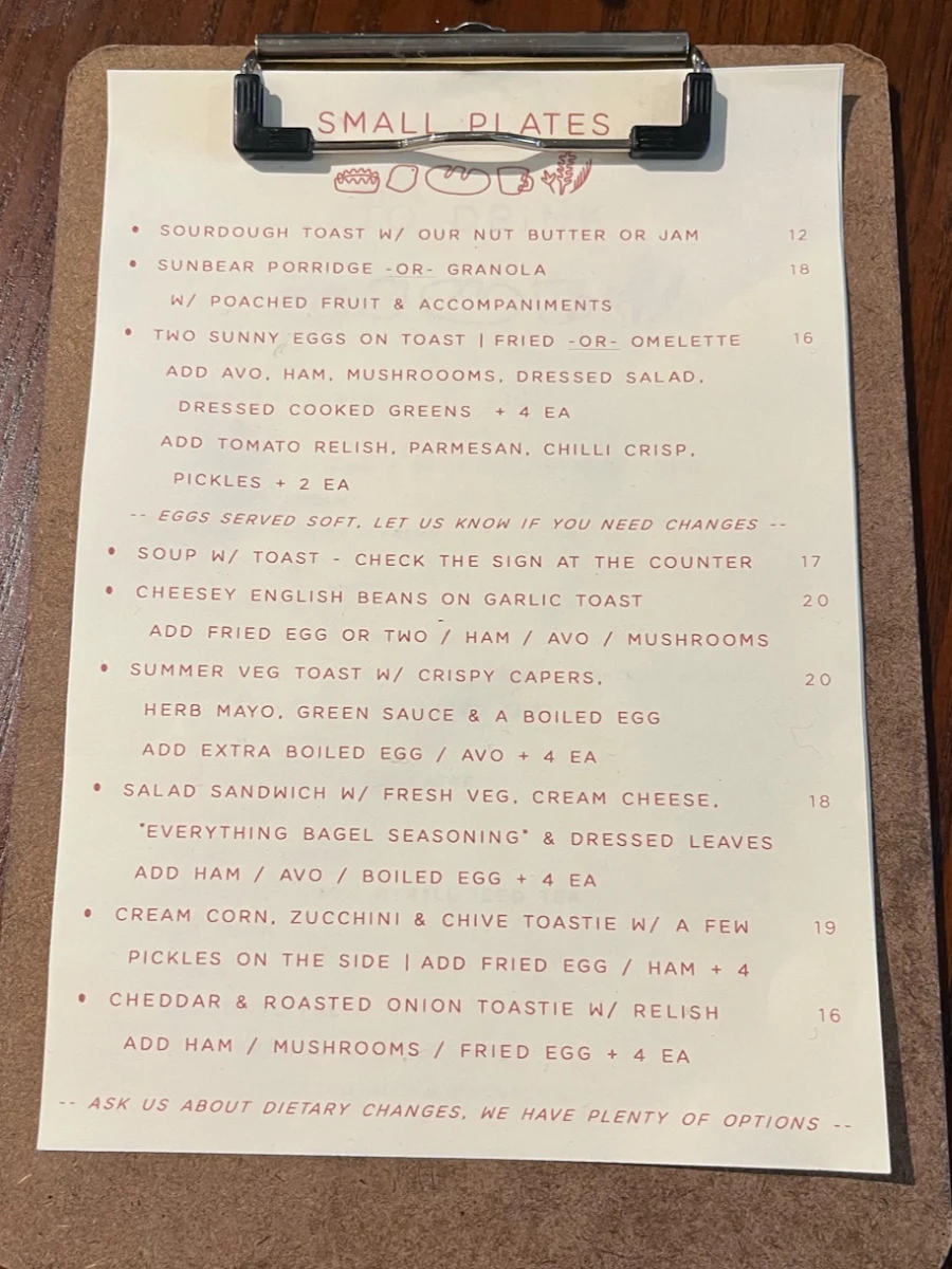 Menu, Sunbear Coffee