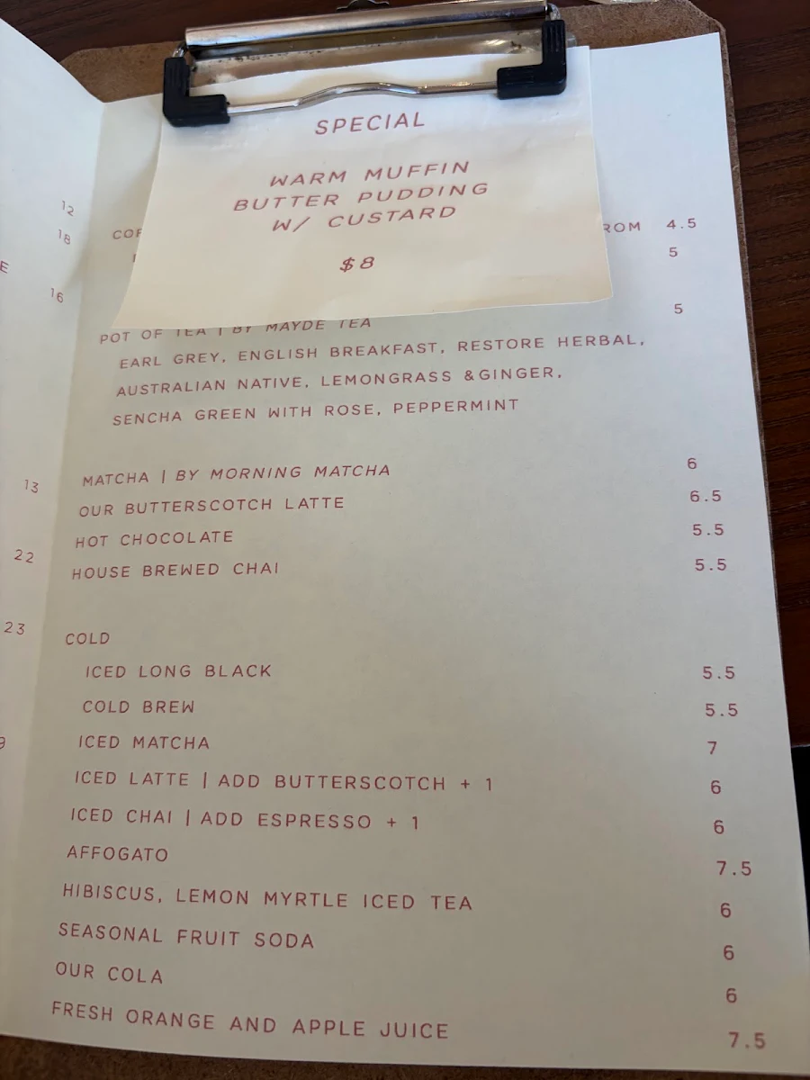 Menu, Sunbear Coffee