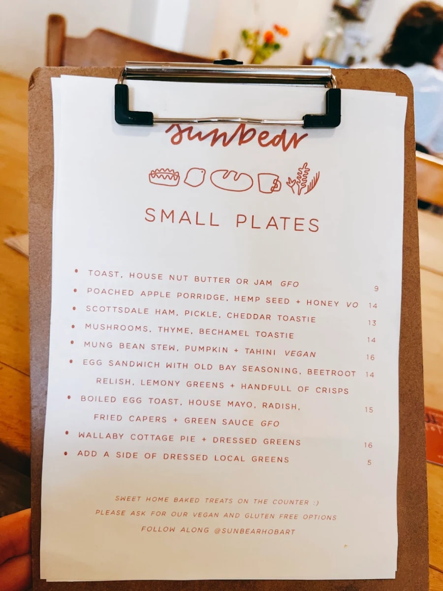 Menu, Sunbear Coffee
