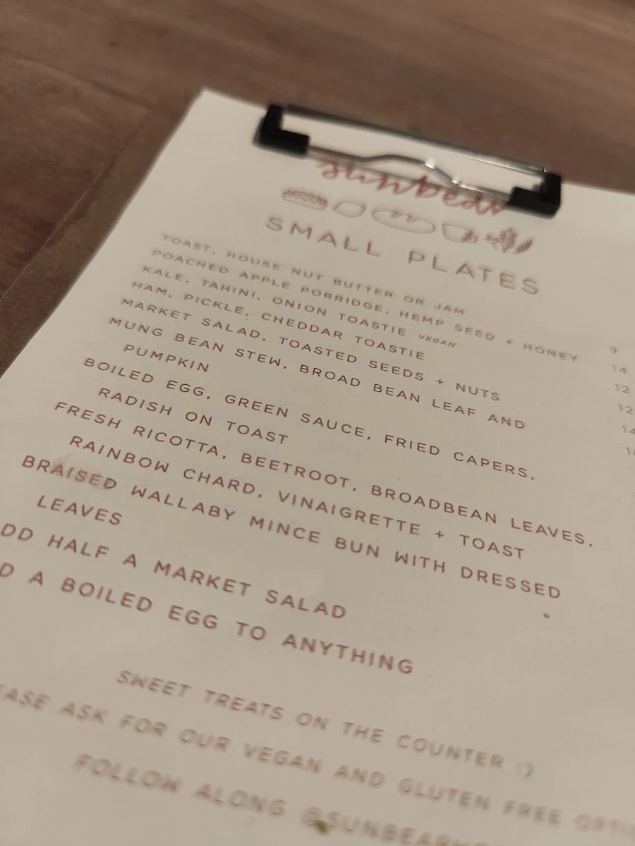 Menu, Sunbear Coffee
