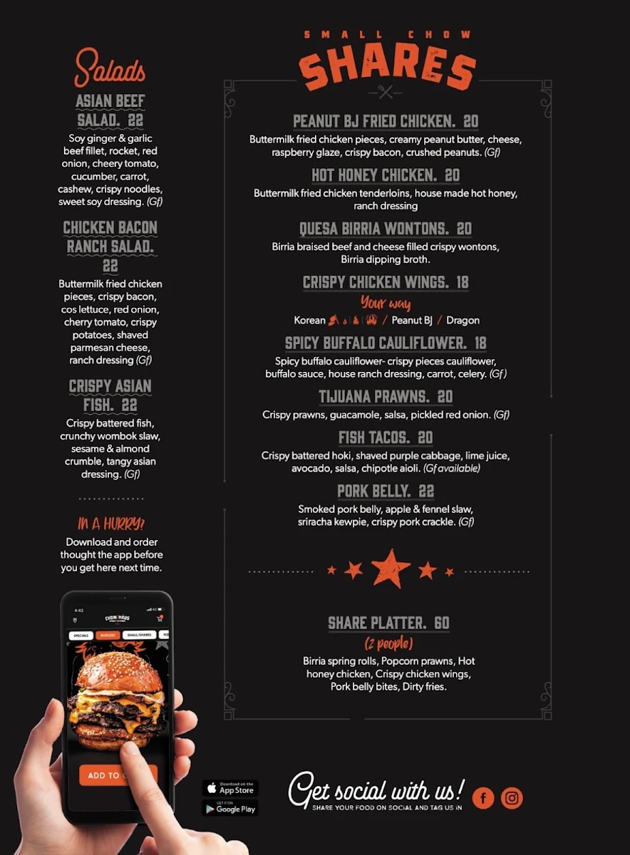 Menu, Chow Haus