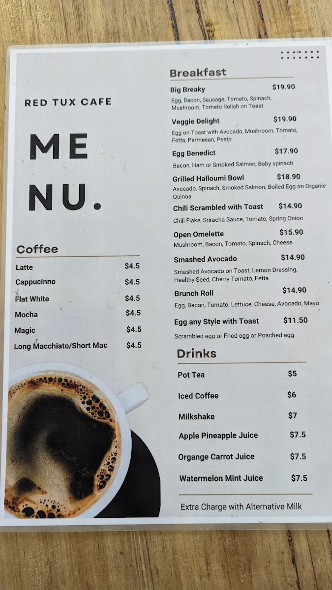 Menu, Red Tux Cafe