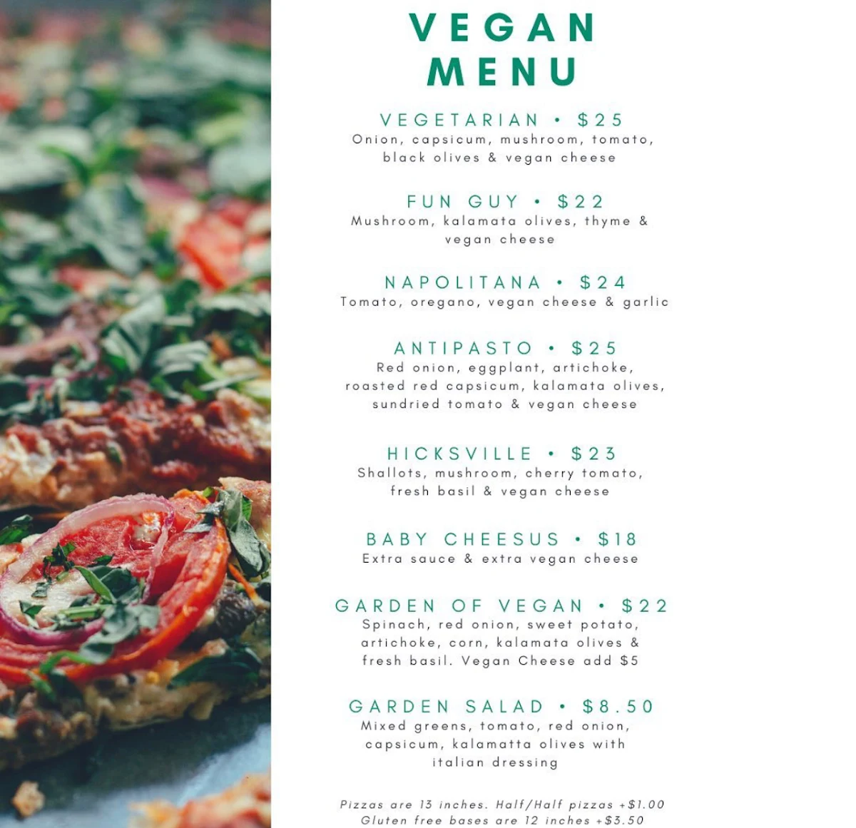 Menu, Stones Pizza