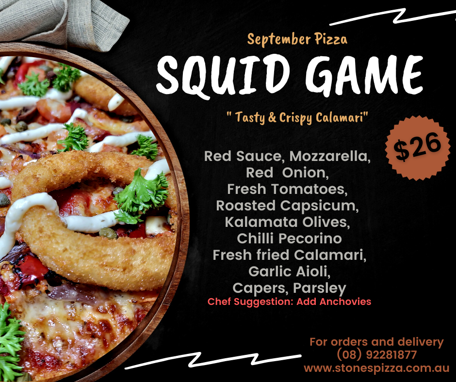 Menu, Stones Pizza