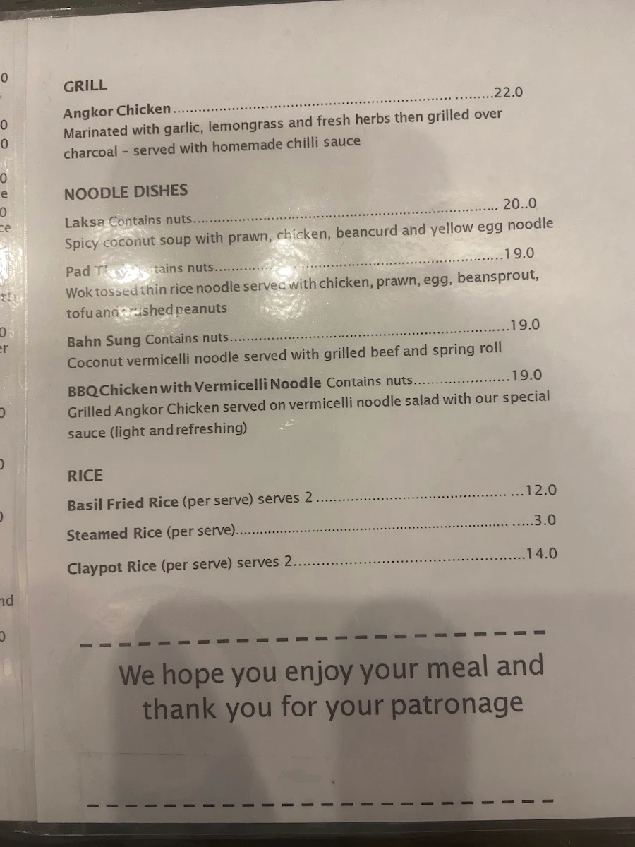 Menu, Mangosteen Restaurant