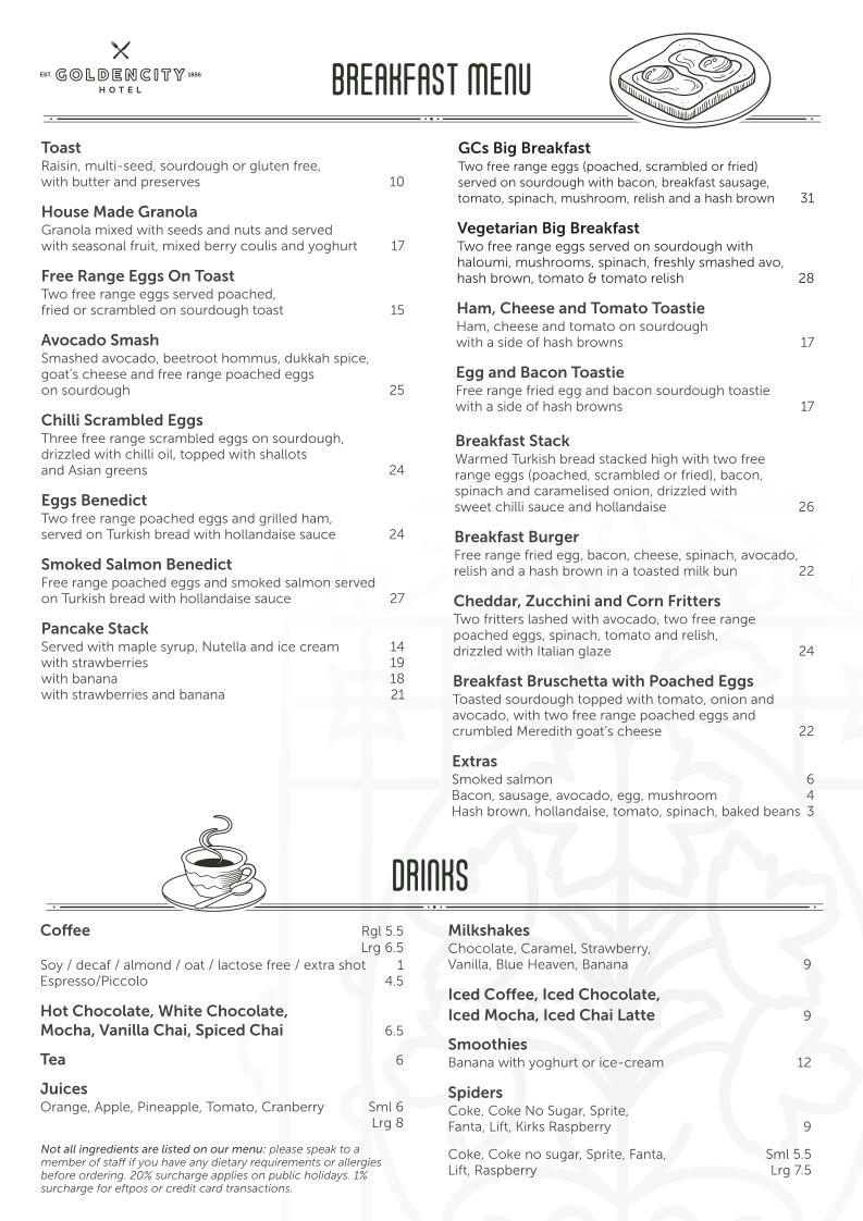 Menu, Golden City Hotel