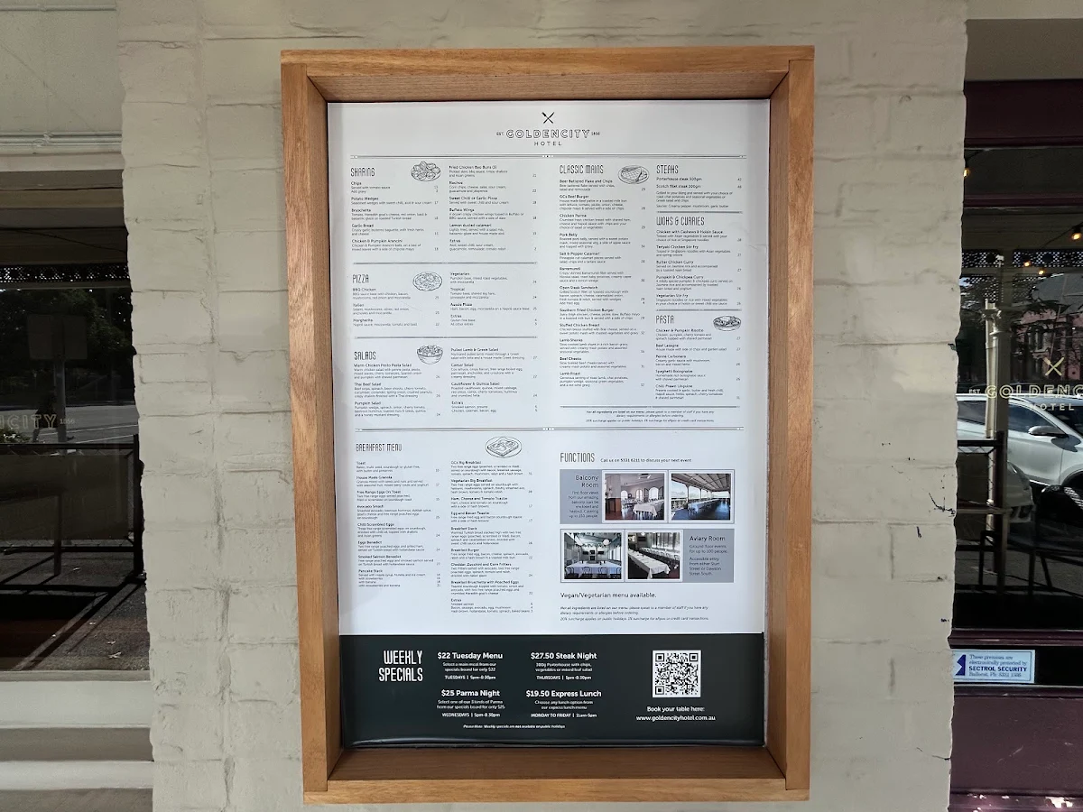 Menu, Golden City Hotel