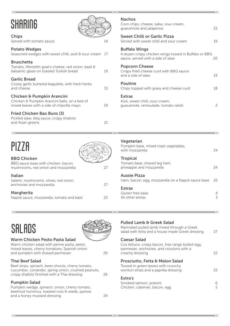 Menu, Golden City Hotel