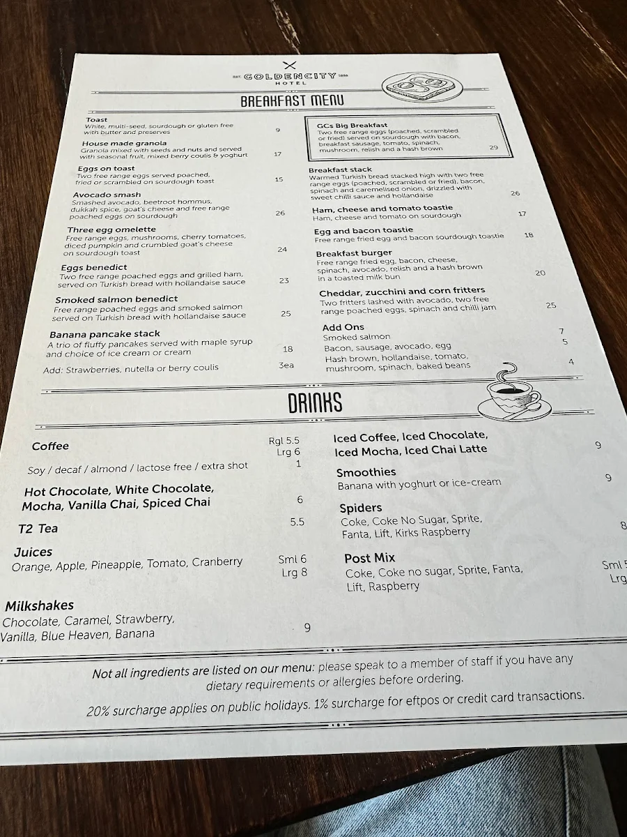 Menu, Golden City Hotel