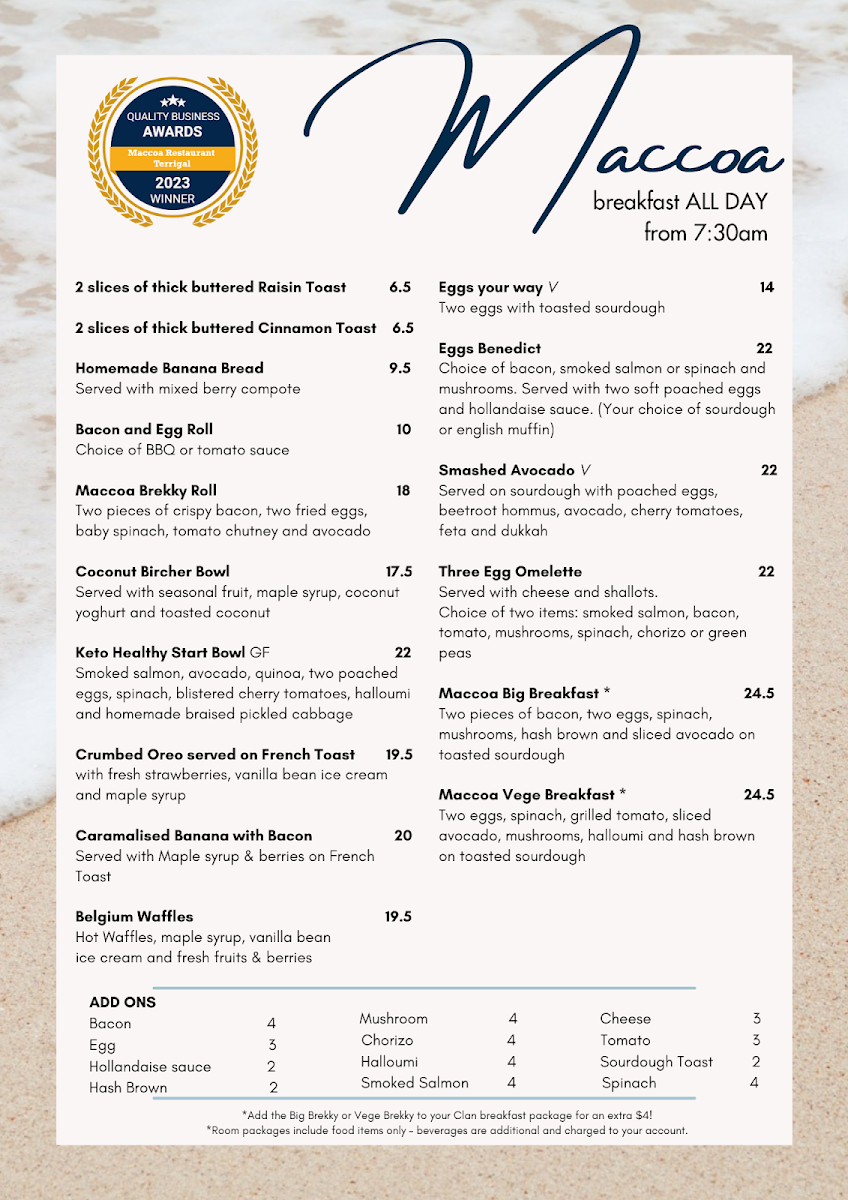 Menu, Maccoa