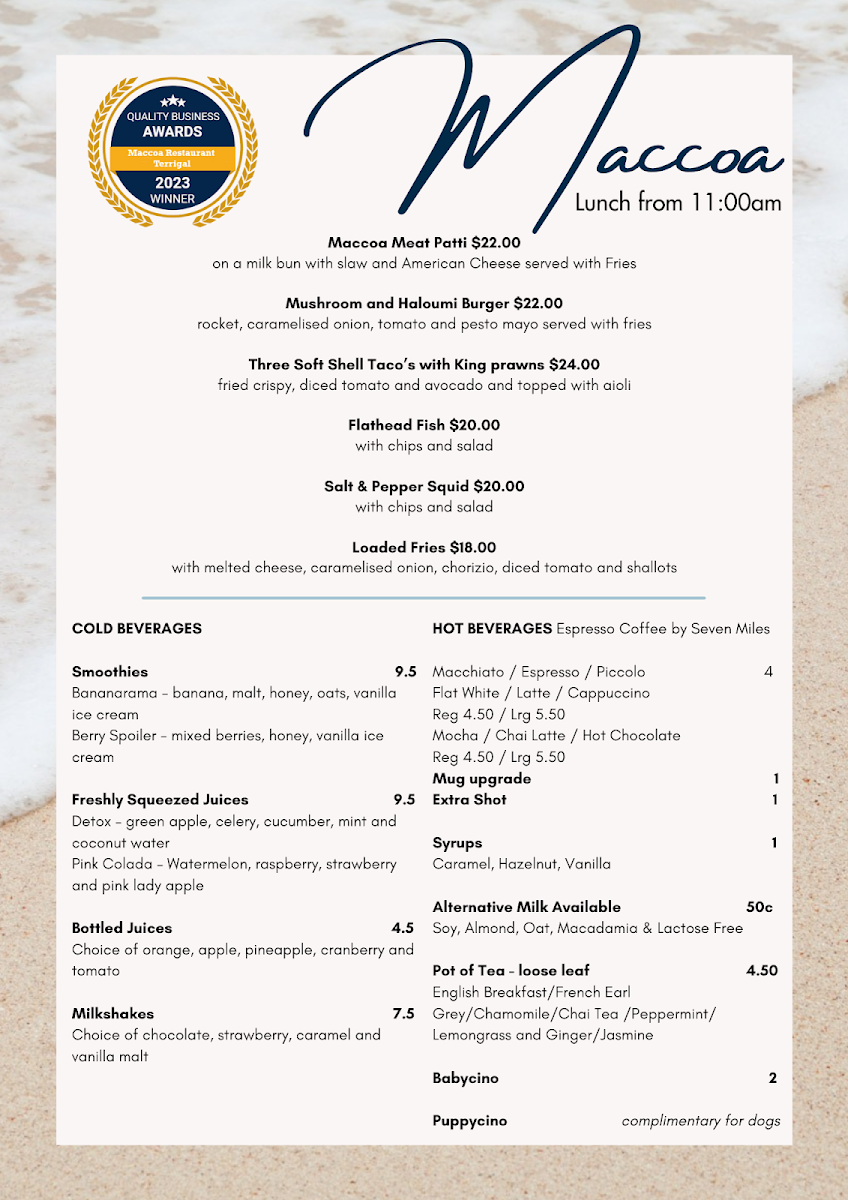 Menu, Maccoa