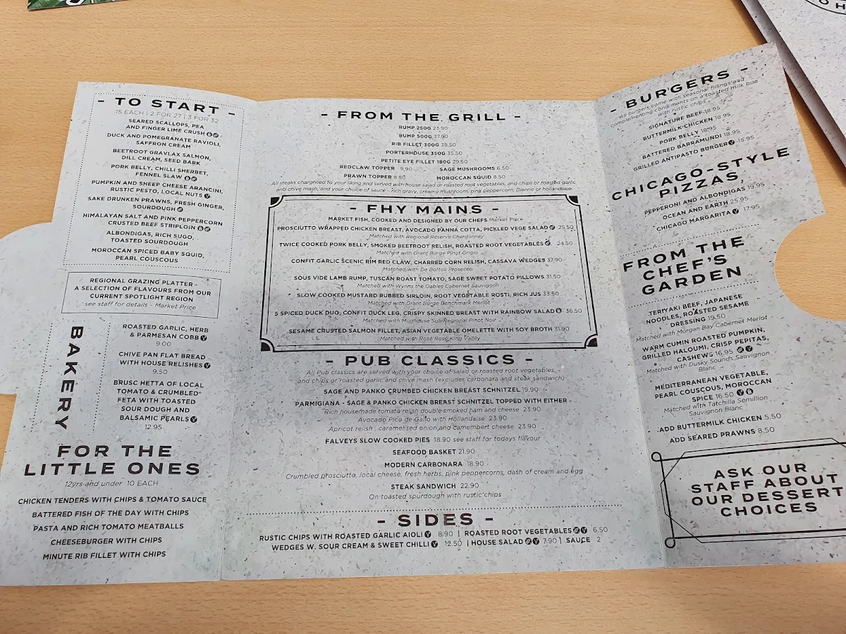 Menu, Falvey's Hotel Yamanto