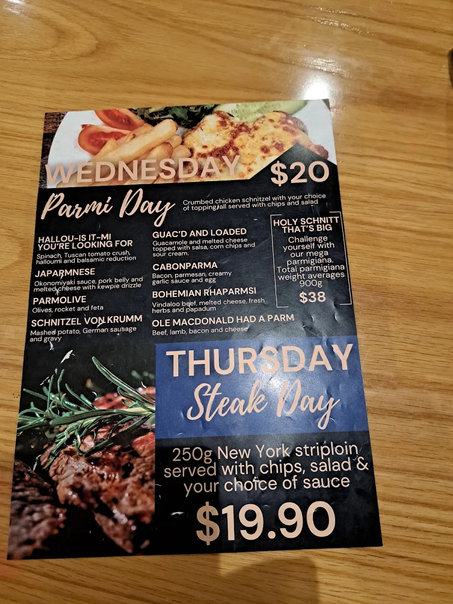 Menu, Falvey's Hotel Yamanto