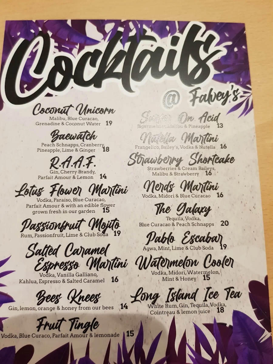 Menu, Falvey's Hotel Yamanto