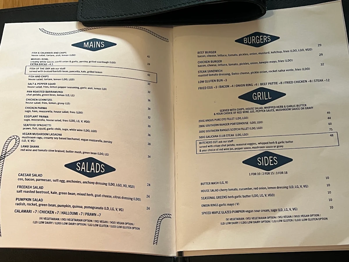 Menu, Anglers Tavern