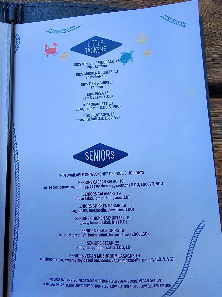 Menu, Anglers Tavern