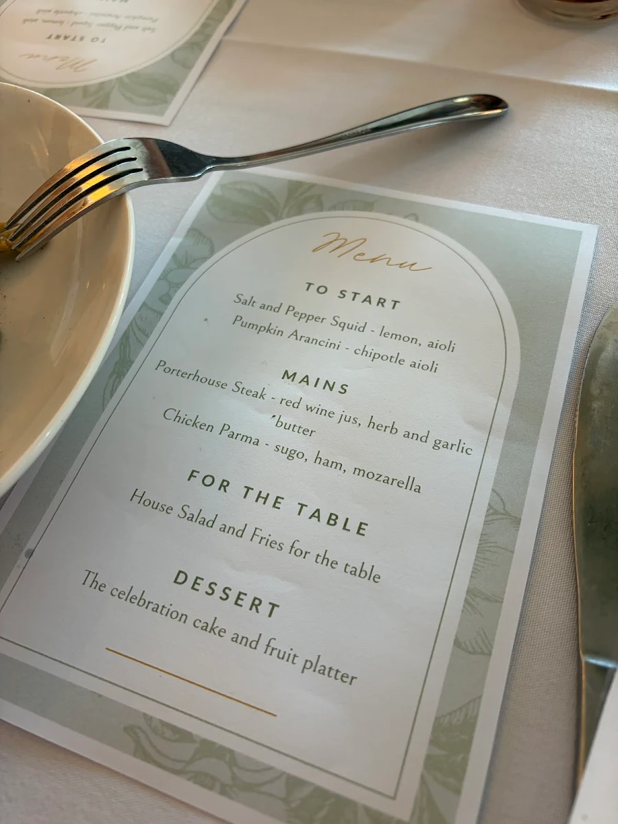 Menu, Anglers Tavern