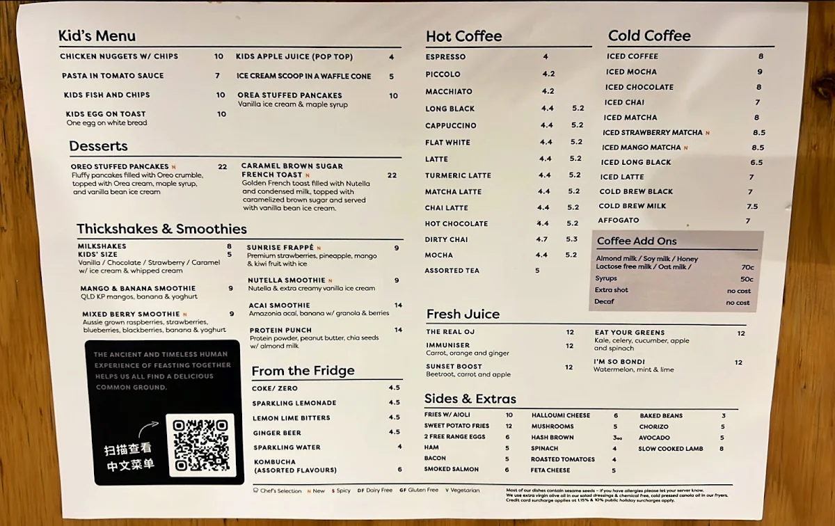 Menu, Common Ground Coffee & Kitchen Hurstville