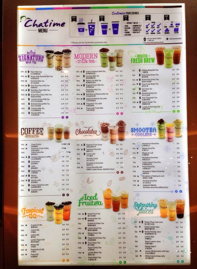 Menu, Chatime Macquarie University