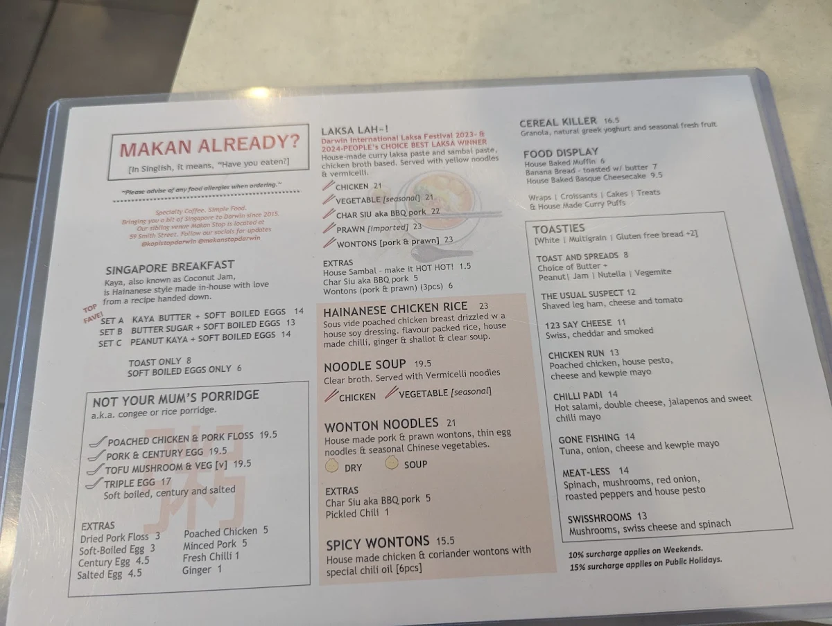 Menu, KOPI Stop