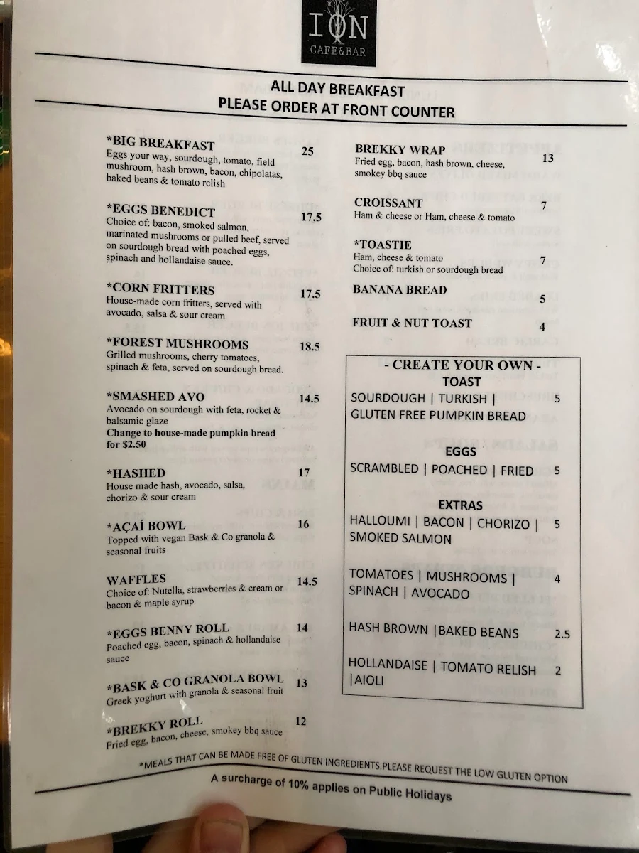 Menu, ION Cafe