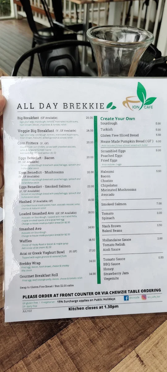 Menu, ION Cafe