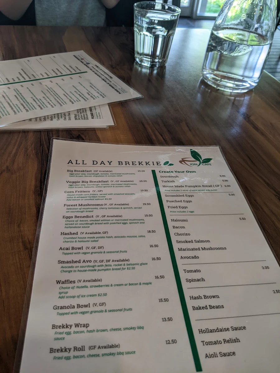 Menu, ION Cafe