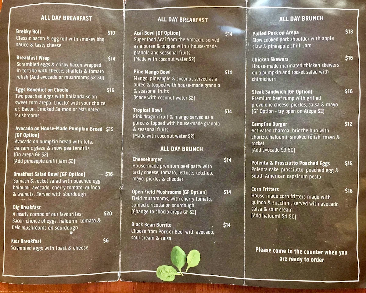 Menu, ION Cafe