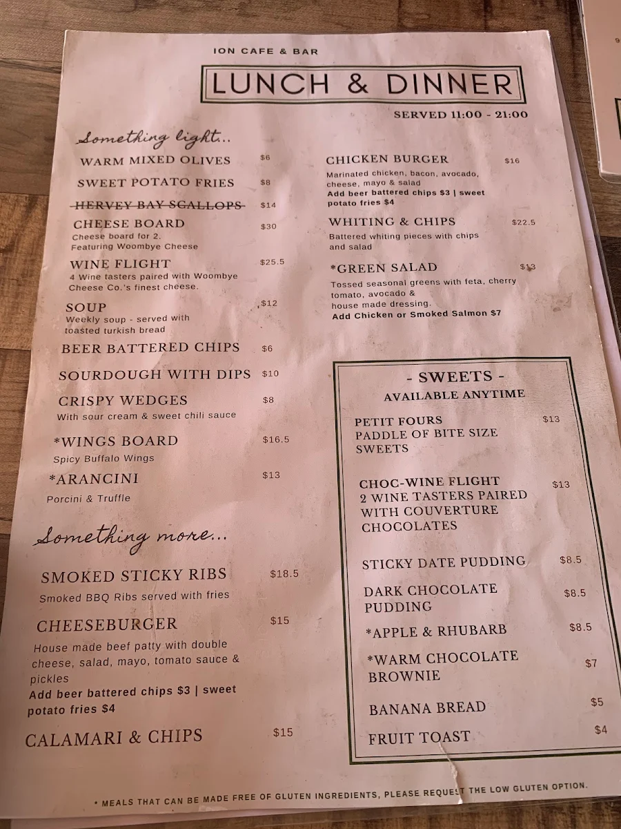 Menu, ION Cafe