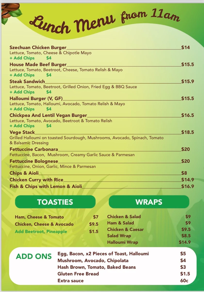 Menu, Cafe Green Bean