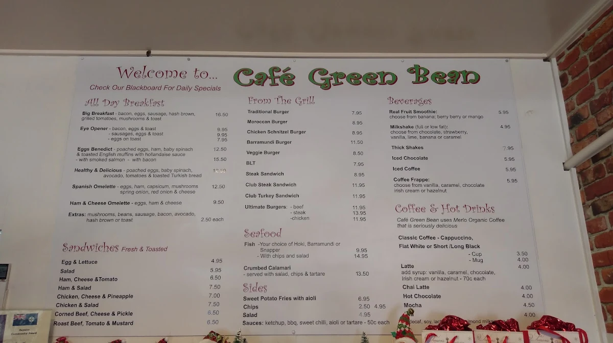 Menu, Cafe Green Bean