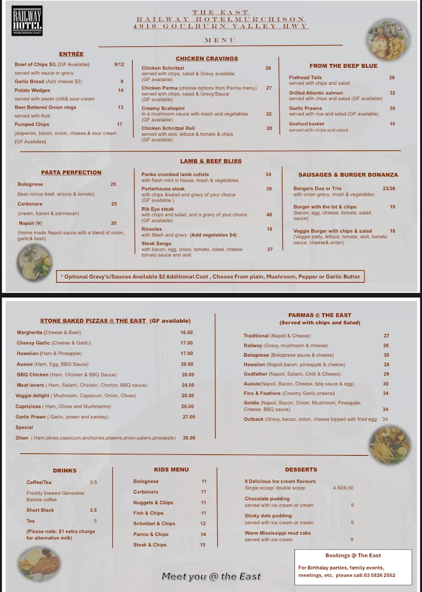 Menu, Railway Hotel Murchison