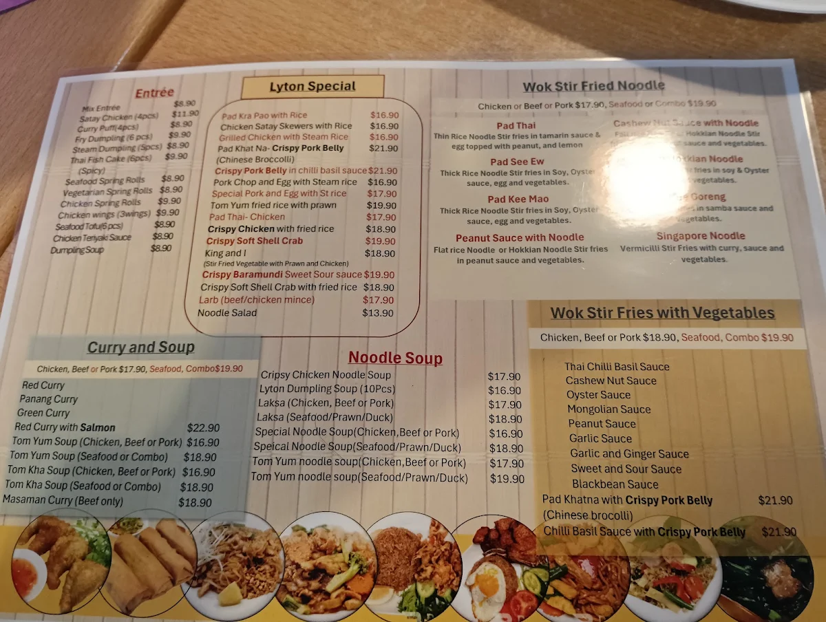 Menu, Lyton Noodle House