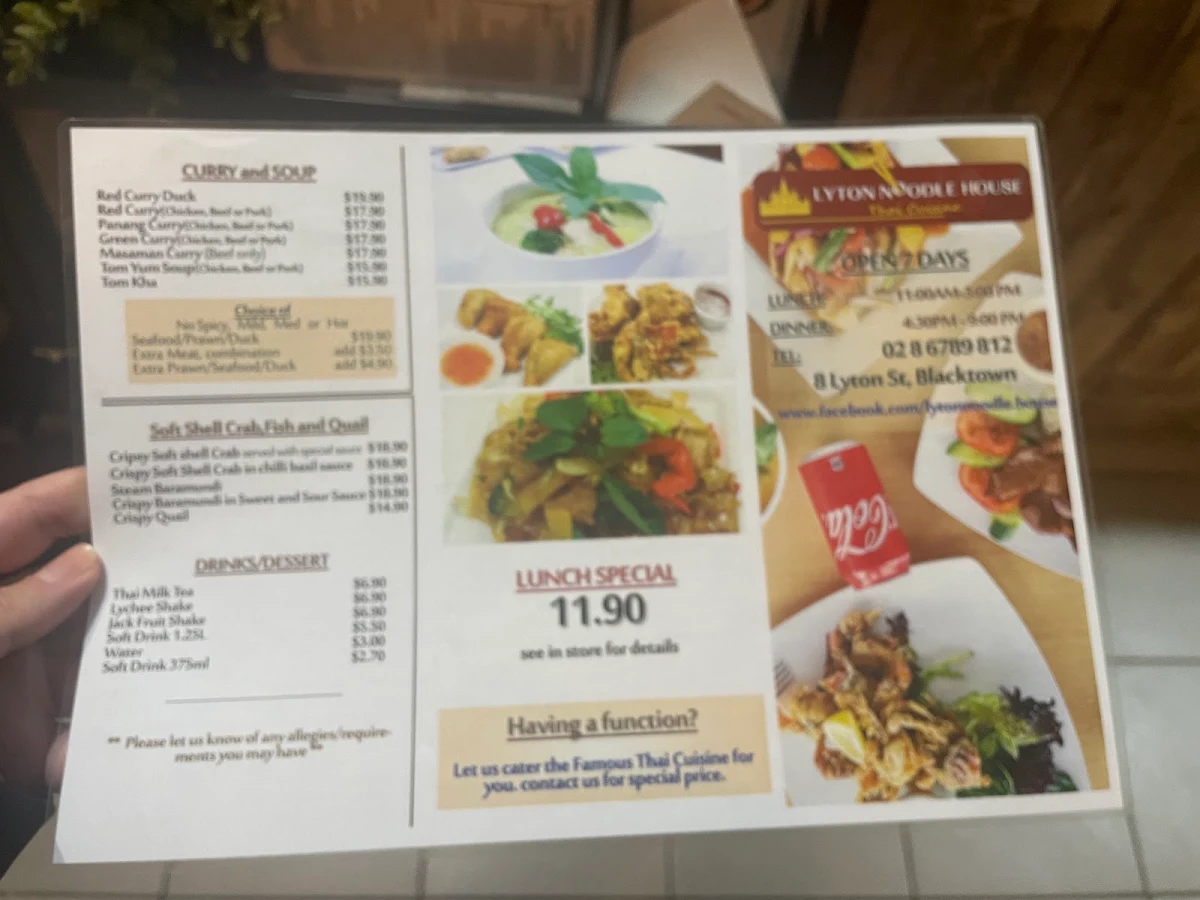 Menu, Lyton Noodle House