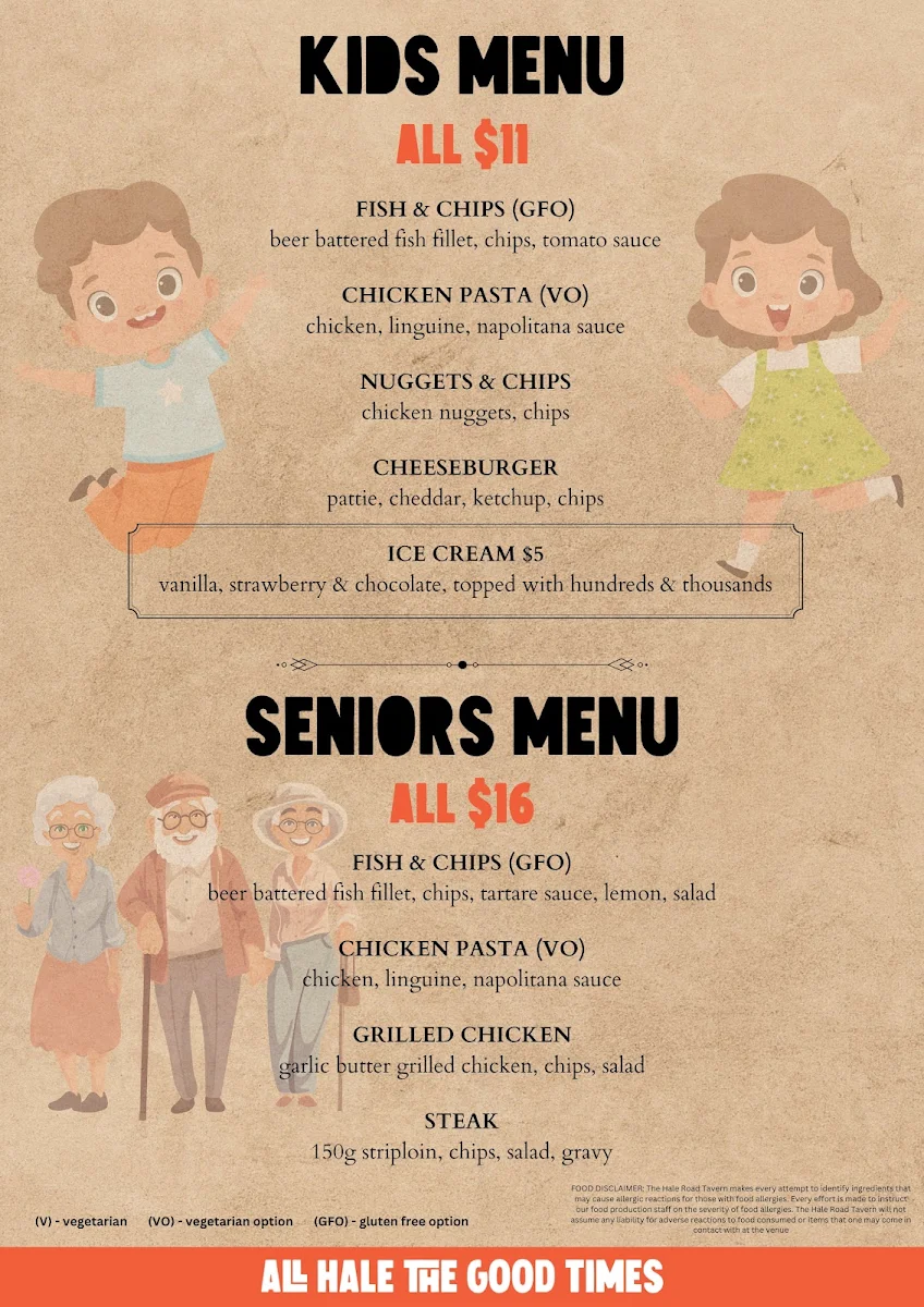 Menu, The Hale Road Tavern