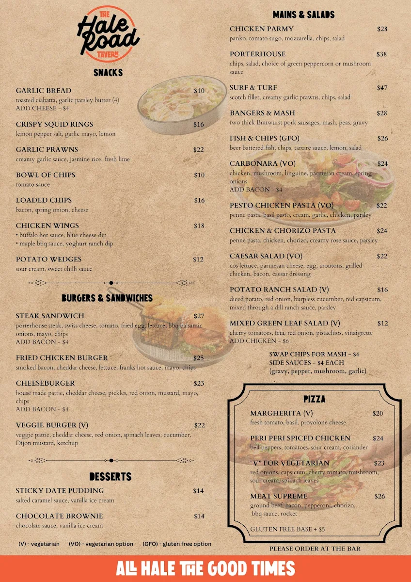 Menu, The Hale Road Tavern