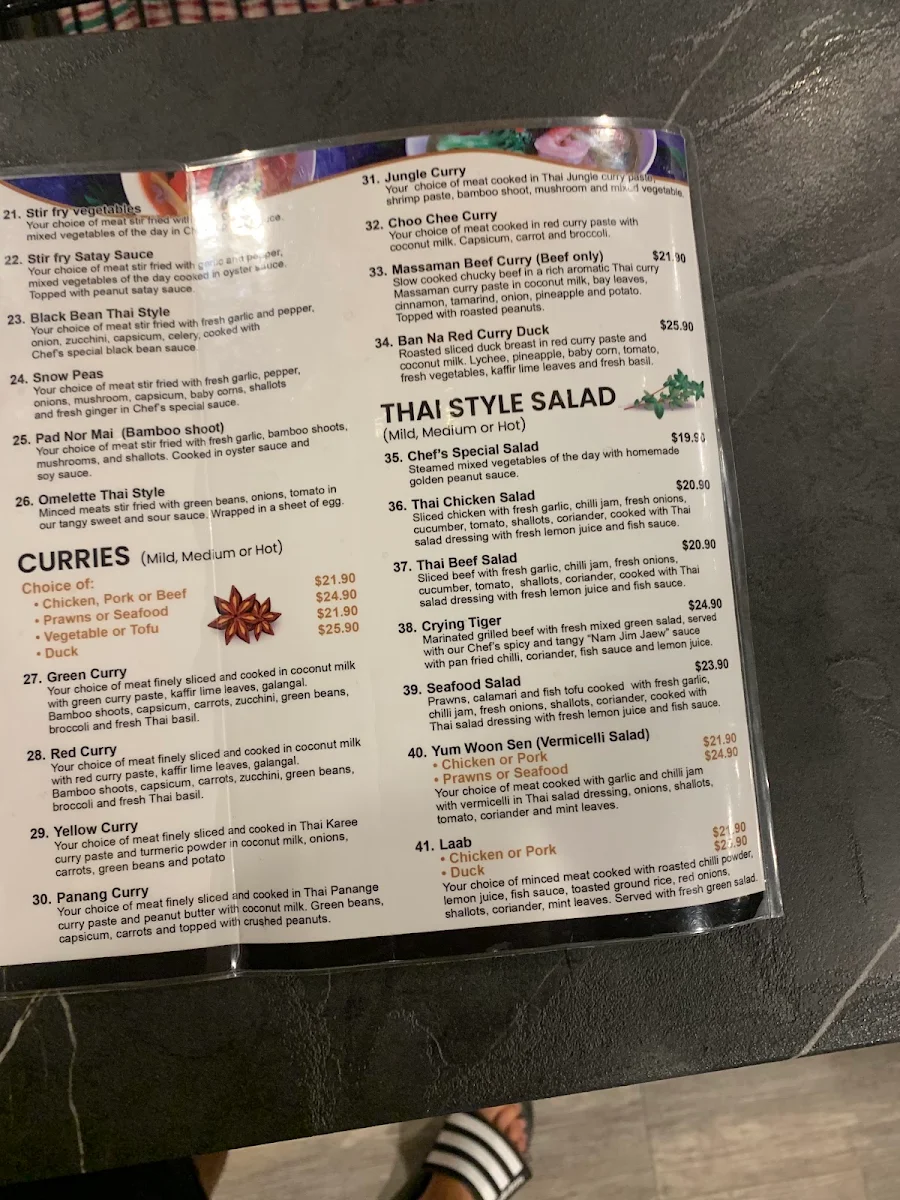 Menu, Ban-Na Thai Restaurant (Mackay CBD)