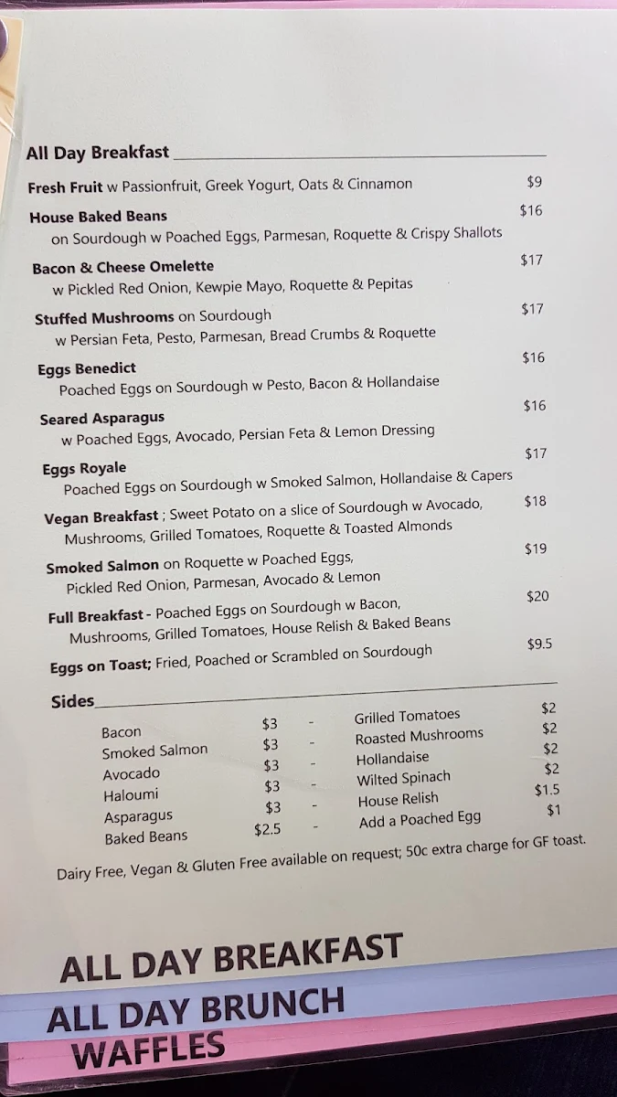 Menu, Picnic Cafe
