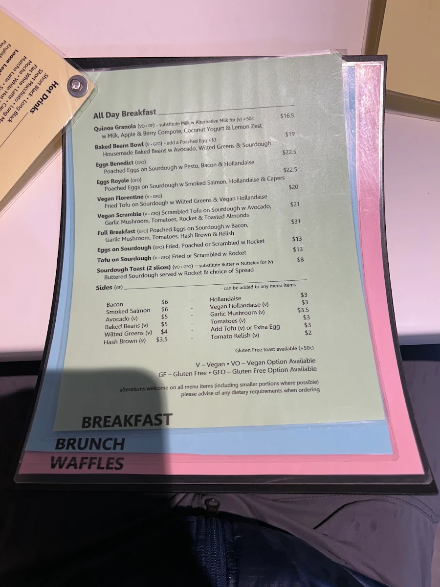 Menu, Picnic Cafe