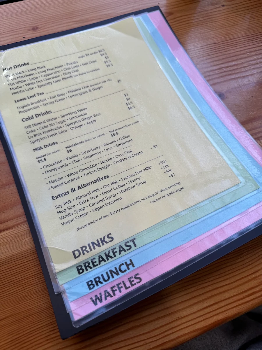 Menu, Picnic Cafe