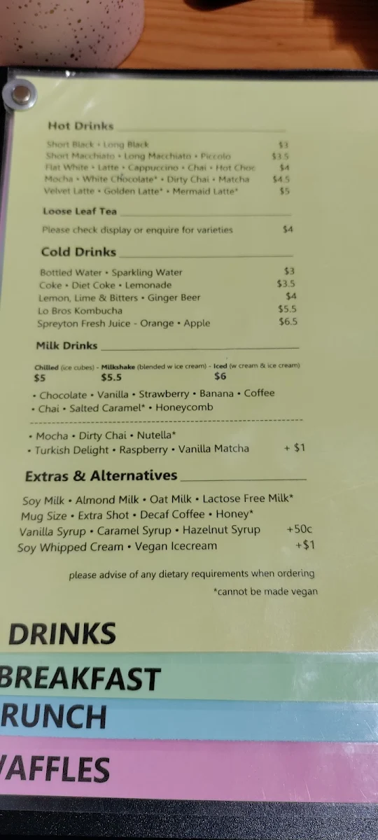 Menu, Picnic Cafe