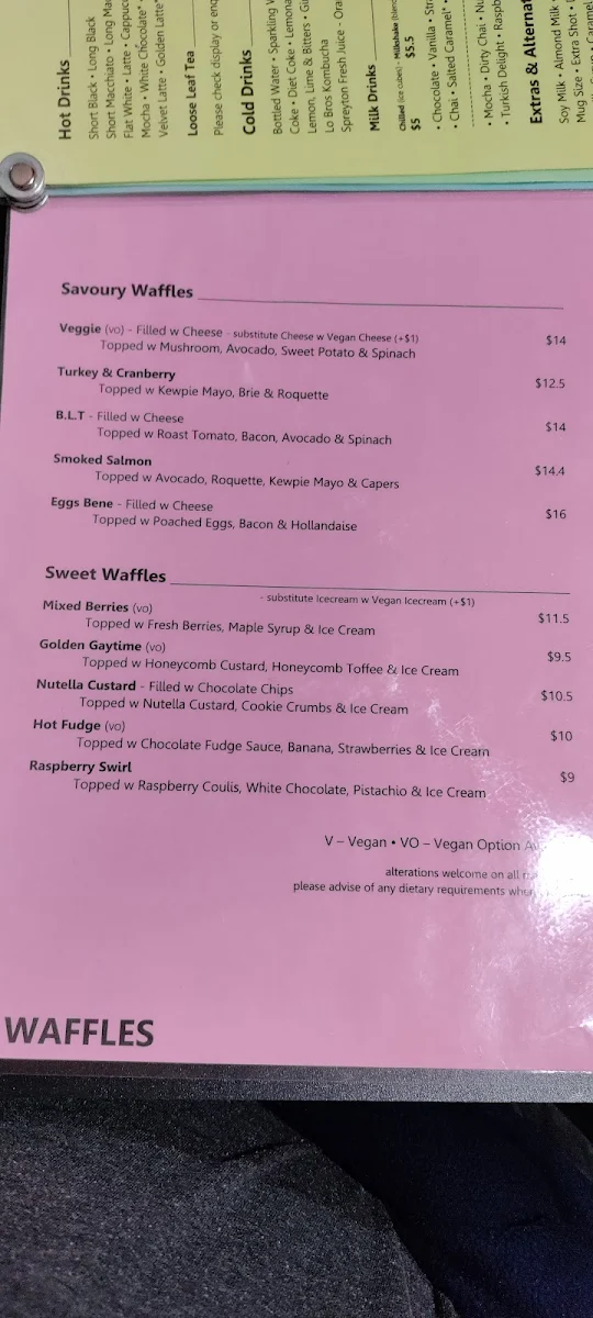 Menu, Picnic Cafe