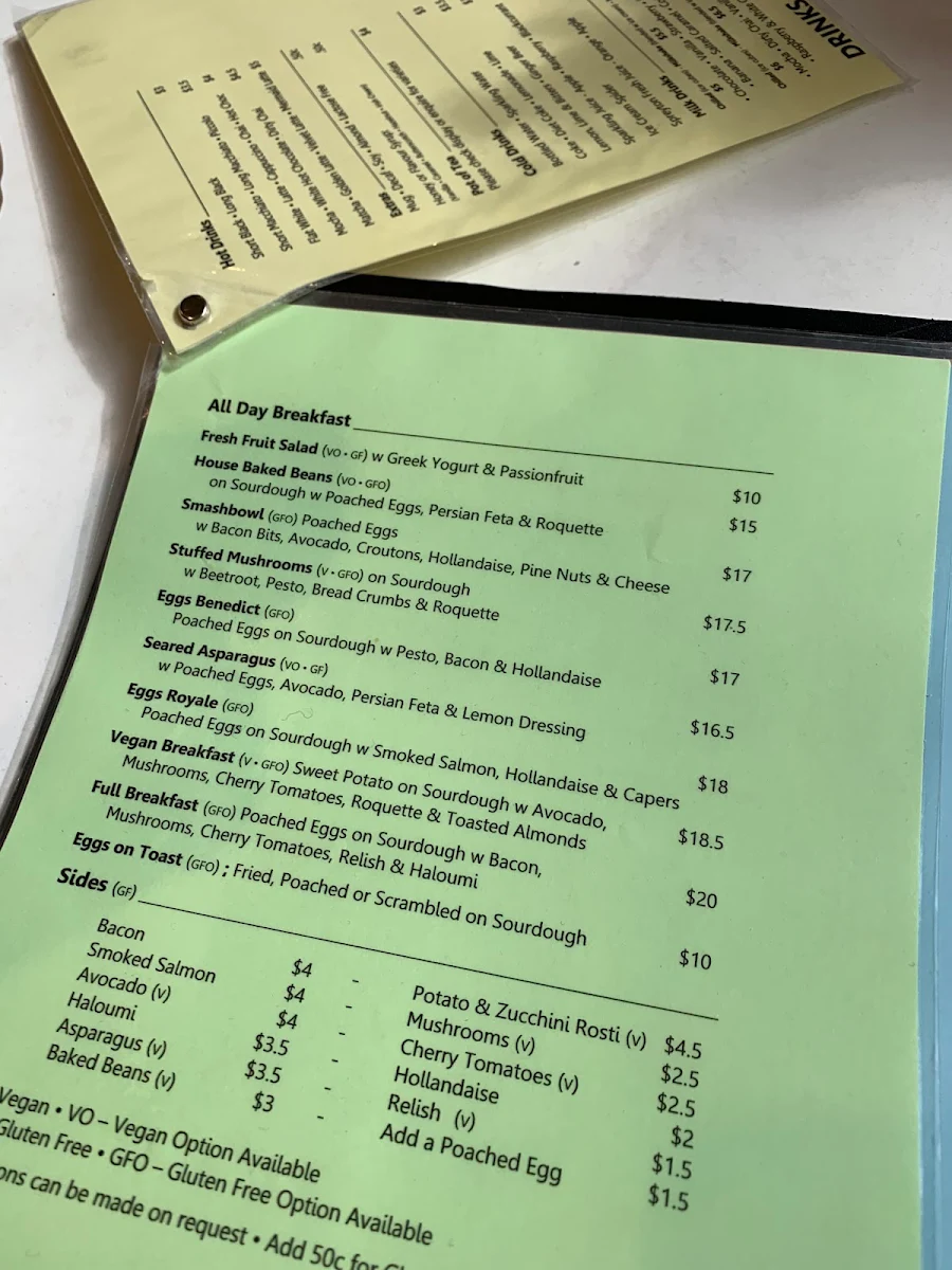 Menu, Picnic Cafe