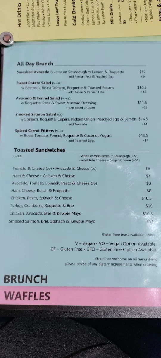 Menu, Picnic Cafe