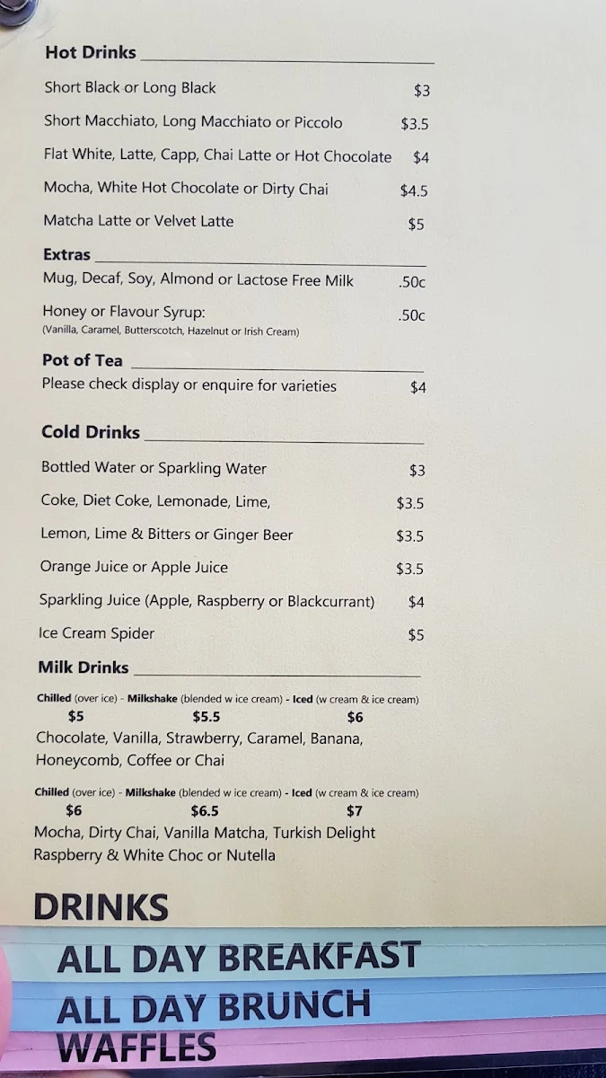 Menu, Picnic Cafe